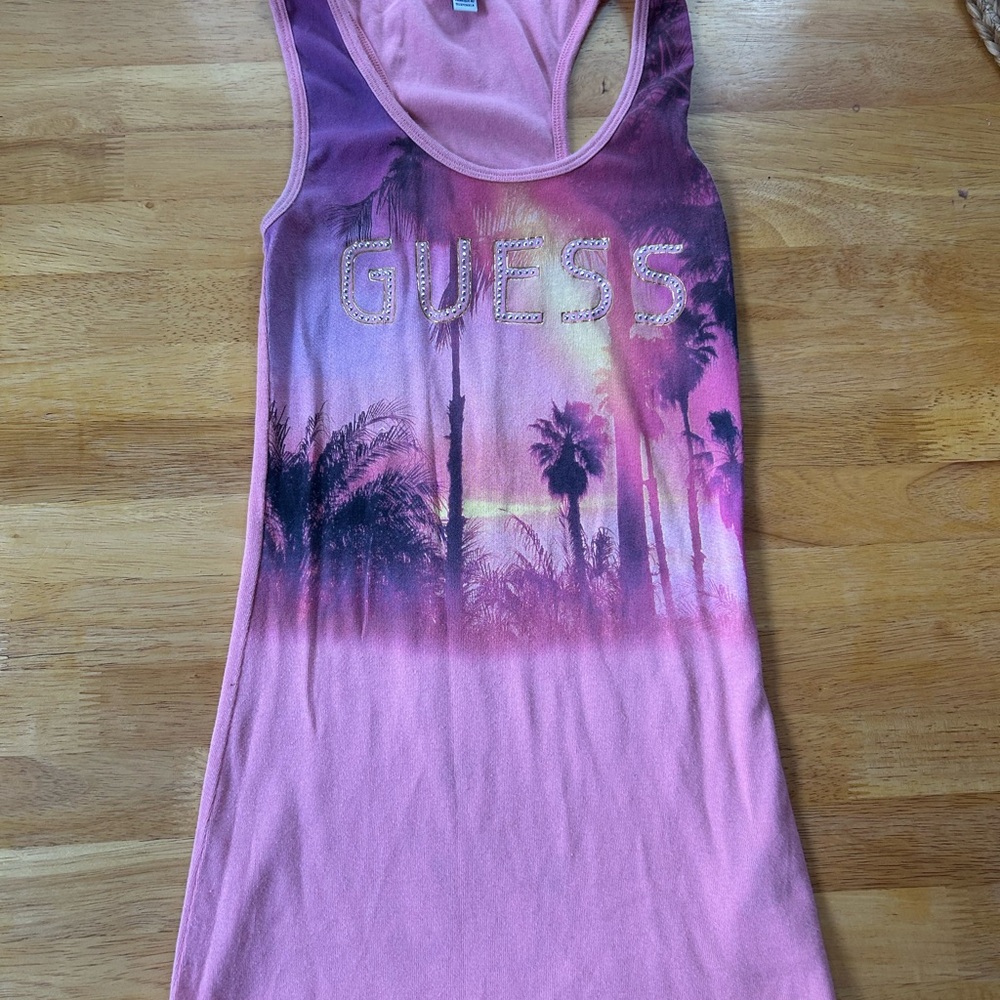Guess Pink Fitted Graphic Tank Top